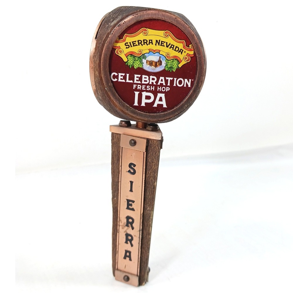 Sierra Nevada Celebration Fresh Hop IPA Beer Tap Handle Wood Copper Barrel 7.75"